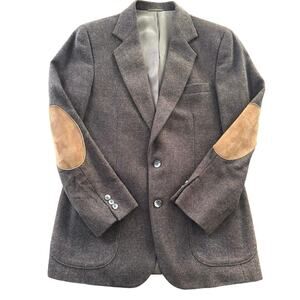 VTG Haggar Imperial Brown Tweed Sport Coat 40 Elbow Patches 100% Wool Professor
